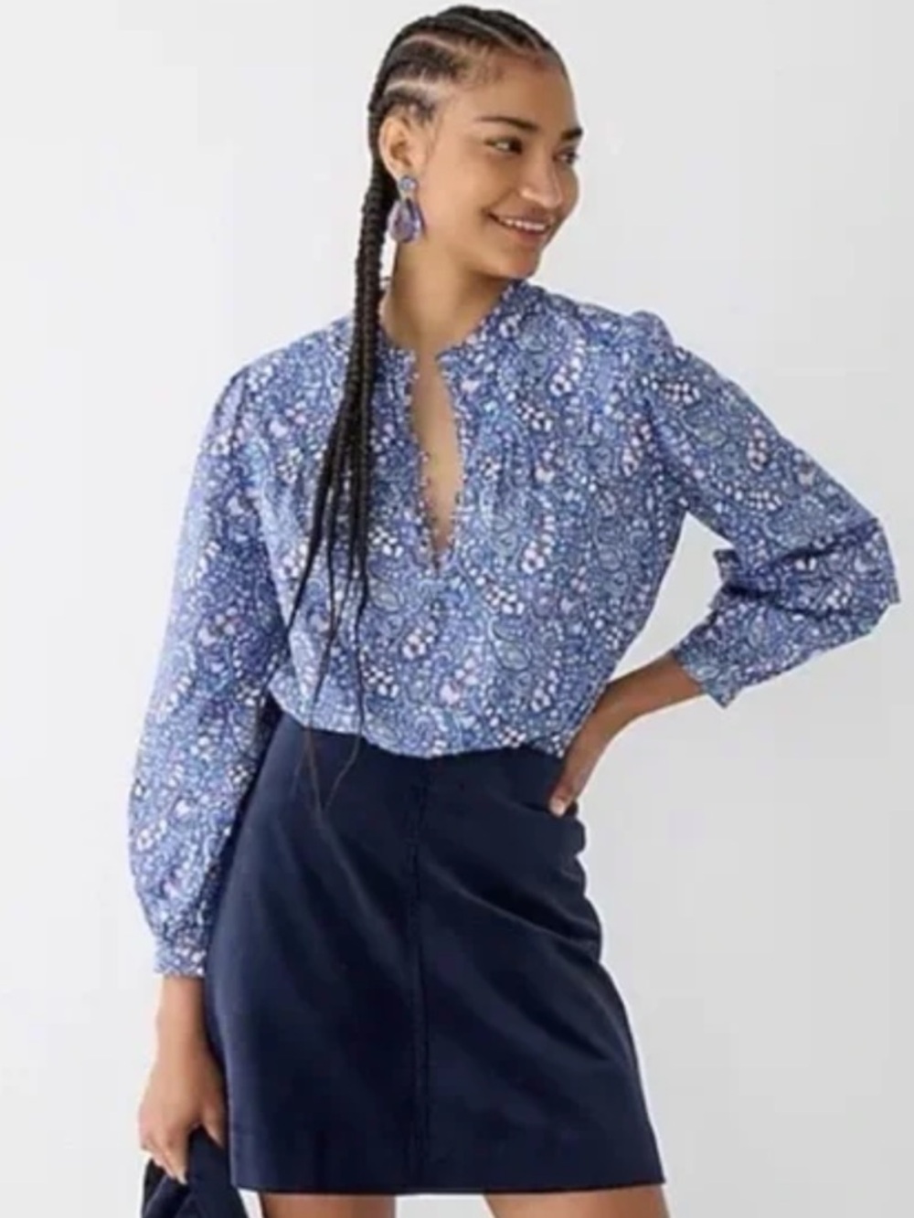 JCREW Button-front ruffleneck popover in Liberty Bourton Bloom fabric